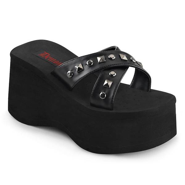 Demonia Women's Funn-29 Platform Sandals - Black Vegan Leather D8925-63US Clearance